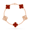 18K Rose Gold Carnelian & Sunray Clover Bracelet – 5 Motifs (Mixed Motifs)