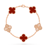 18K Rose Gold Carnelian & Sunray Clover Bracelet – 5 Motifs (Mixed Motifs)