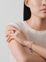 18K Rose Gold Carnelian & Sunray Clover Bracelet – 5 Motifs (Mixed Motifs)