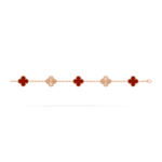 18K Rose Gold Carnelian & Sunray Clover Bracelet – 5 Motifs (Mixed Motifs)