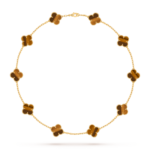 18K Gold Yellow Tiger’s Eye 10 Motifs Clover Necklace