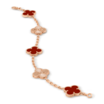 18K Rose Gold Carnelian & Sunray Clover Bracelet – 5 Motifs (Mixed Motifs)