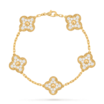 18K Gold Diamond Clover Bracelet – 5 Motifs (Pavé)