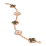 18K Rose Gold Mother-of-Pearl & Diamond Clover Bracelet – 5 Motifs (Mixed Motifs)