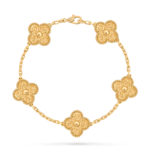 18K solid gold vintage 5 motif clover bracelet