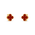 Carnelian Clover Stud Earrings in 18K Gold