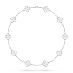 18K White Gold White Chalcedony 10 Motifs Clover Necklace