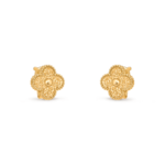 18K Gold Textured Clover Stud Earrings – Beaded Edge - Image 3