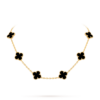 18K Gold Black Onyx 10 Motifs Clover Necklace