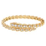 yellow gold Serpenti Viper diamond open bangle bracelet