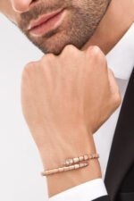 rose gold Serpenti Viper diamond accent open bangle bracelet