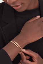 rose gold Serpenti Viper diamond accent open bangle bracelet