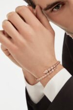 rose gold Serpenti Viper diamond open bangle bracelet