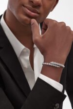 white gold Serpenti Viper diamond open bangle bracelet