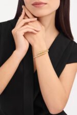 yellow gold Serpenti Viper diamond open bangle bracelet