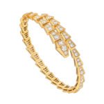 yellow gold Serpenti Viper diamond open bangle bracelet