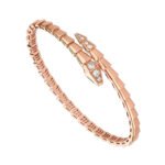 rose gold Serpenti Viper diamond accent open bangle bracelet
