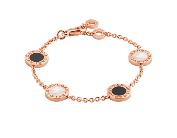 18K Rose Gold Onyx & Mother of Pearl Disc Chain Bracelet
