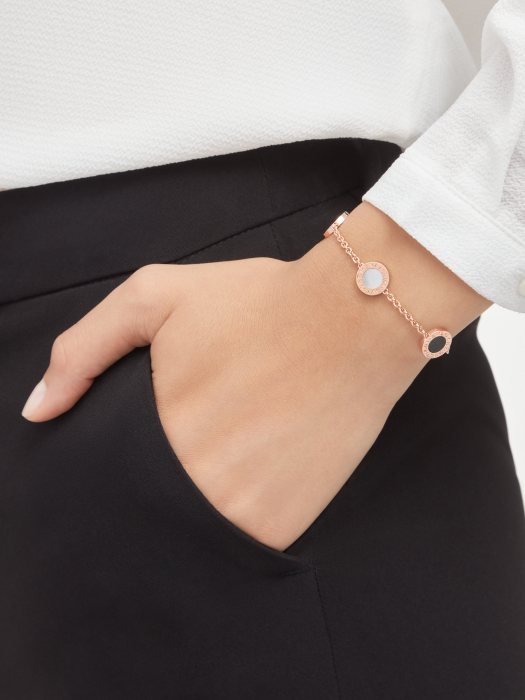 18K Rose Gold Onyx & Mother of Pearl Disc Chain Bracelet