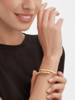 yellow gold Serpenti Viper diamond accent open bangle bracelet