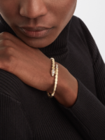 yellow gold Serpenti Viper diamond accent open bangle bracelet