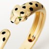 18k gold panther head open bangle bracelet