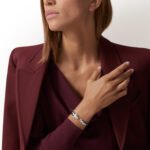 18k white gold panther head open bangle bracelet