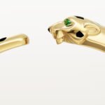 18k gold panther head open bangle bracelet