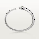 18k white gold panther head open bangle bracelet
