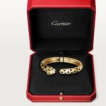 18k gold panther head open bangle bracelet