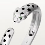 18k white gold panther head open bangle bracelet