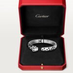 18k white gold panther head open bangle bracelet