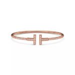 rose gold pave diamond T bangle bracelet