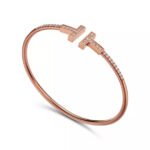 rose gold pave diamond T bangle bracelet