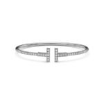 white gold pave diamond T bangle bracelet
