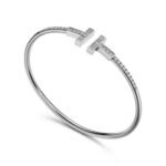 white gold pave diamond T bangle bracelet
