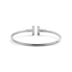 white gold pave diamond T bangle bracelet