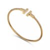 yellow gold pave diamond T bangle bracelet