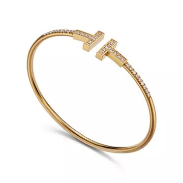 yellow gold pave diamond T bangle bracelet