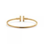 yellow gold pave diamond T bangle bracelet