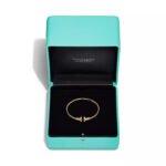 yellow gold pave diamond T bangle bracelet