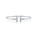 white gold diamond T bangle bracelet