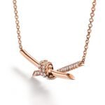rose gold pave diamond knot necklace