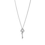 white gold pave diamond key necklace