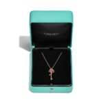 rose gold key pendant necklace with pink diamond