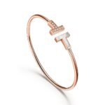 rose gold diamond mother-of-pearl bangle bracelet