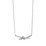 white gold pave diamond knot necklace
