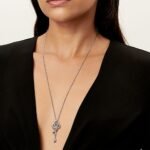 white gold pave diamond key necklace