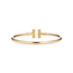 yellow gold diamond T bangle bracelet