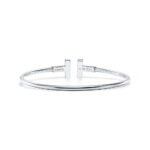 white gold diamond turquoise-blue T bangle bracelet